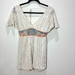 Flying Tomato Cream Lace Top M Babydoll Embroidered Y2K Cottage Beach Festival